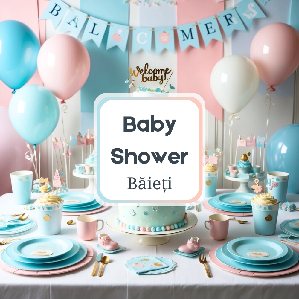 Baby Shower, O scenă festivă și elegantă, cu decoruri pastelate și accesorii tematice pentru petrecerea de bun venit a bebelușului.